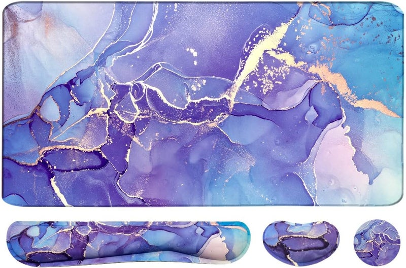 Yunoble Large Mouse Pad and Keyboard Wrist Rest, Desk Pad for Keyboard and Mouse, 4-in-1 Large Gaming Mouse Pad with Wrist Support - Purple Marble - Image 1